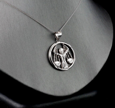 Sterling Silver Zodiac Round DC Pendant Necklace | 12 Horoscope Signs Available