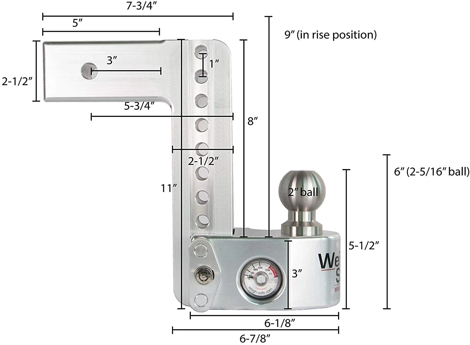 WS8-2.5-KA Adjustable Ball Mount Measurement Diagram