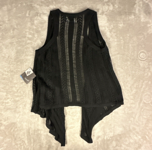 Volcom Cardigan Sweater Vest Womens Extra Small Black Open Knit Crochet - Picture 4 of 14
