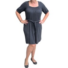 Daisy Fuentes Shirt Dress Womens Large Gray Tie Waist Pleated Rayon Blend