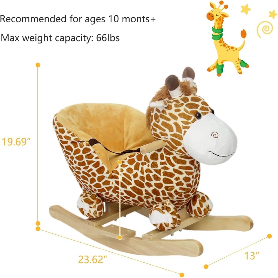 Kids Plush Rocking Horse Giraffe Ride-On Chair Toy Baby Rocker W ...
