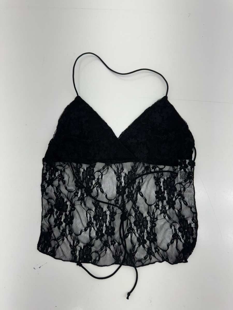 Shein Black Open Back Lace Tank Womens Size Small