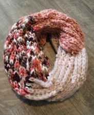 Infinity Loop Winter Warmth Neck Scarf Peach Brown Ivory Striped Boho 10x54"