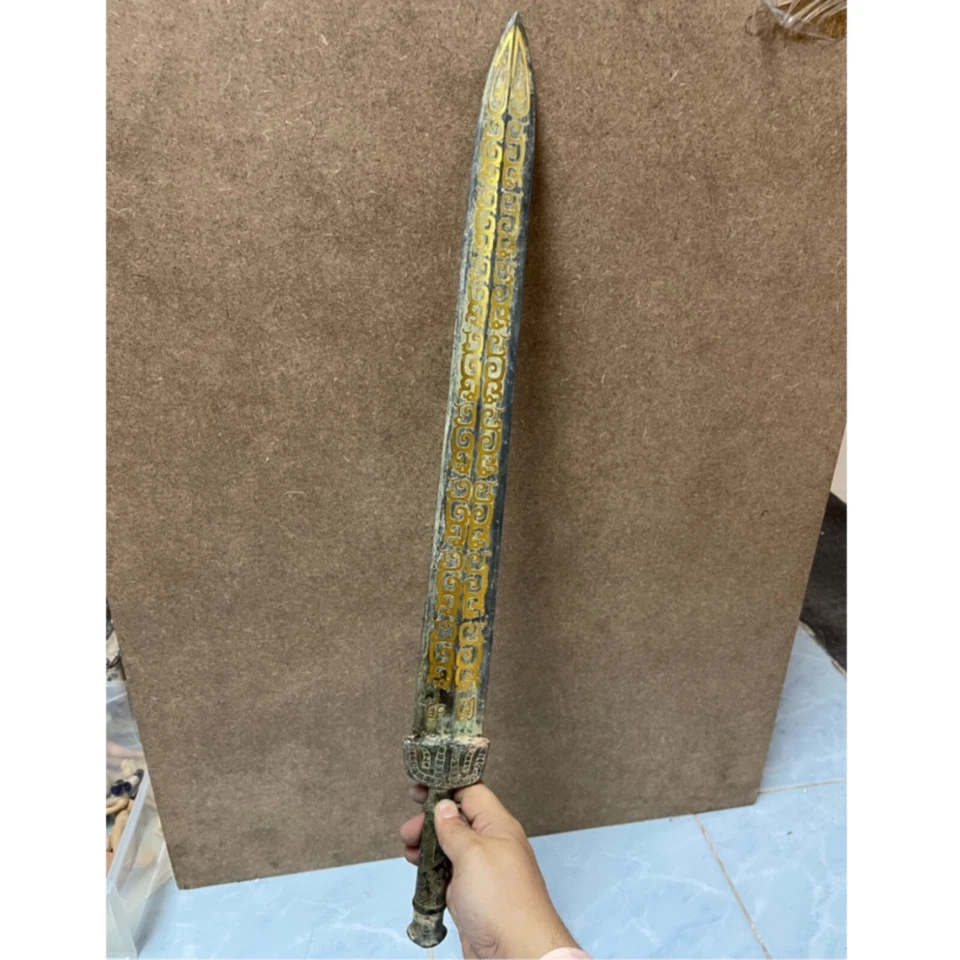 Уникальный древнеримский бронзовый 18K золото работа на меч 🗡 отличный меч 200BC 60 см - Изображение 3 из 4