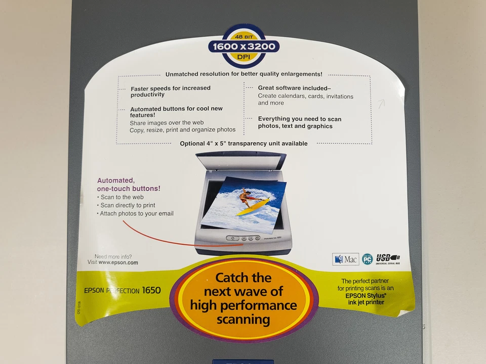 Epson Perfection 1650 Flatbed Scanner Cleaned Tested USB Cable READ NOTE AS IS - Image 2 of 4