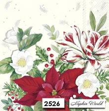 (2526) TWO Paper LUNCHEON Decoupage Art Craft Napkins - CHRISTMAS FLOWERS