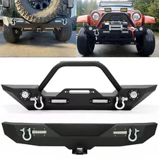 Black Steel Front & Rear Bumper For Jeep Wrangler 2007-2018 JK w LED Light