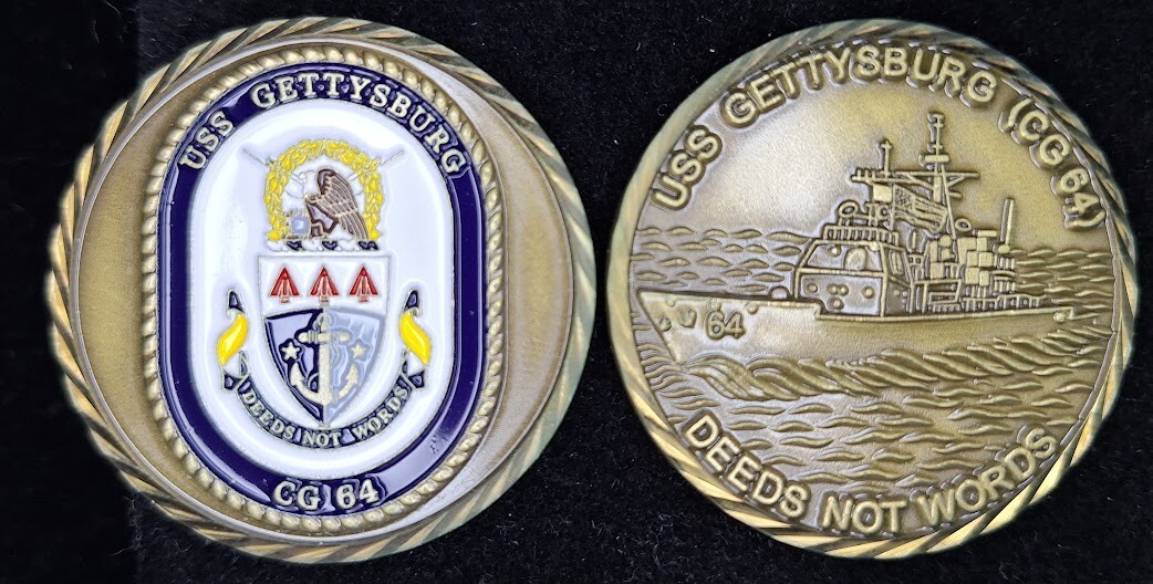 USS Gettysburg CG-64 Navy Challenge Coin - Deeds Not Words