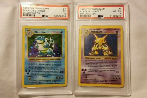 Pokemon Shadowless HOLO Blastoise PSA 5 AND HOLO  Alakazam PSA 4 Dual Listing!!