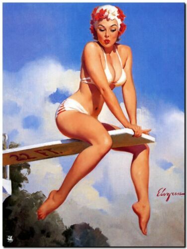 Vintage GIL ELVGREN Pinup Girl CANVAS PRINT High Diver Swim 8X10" - 第 1/1 張圖片
