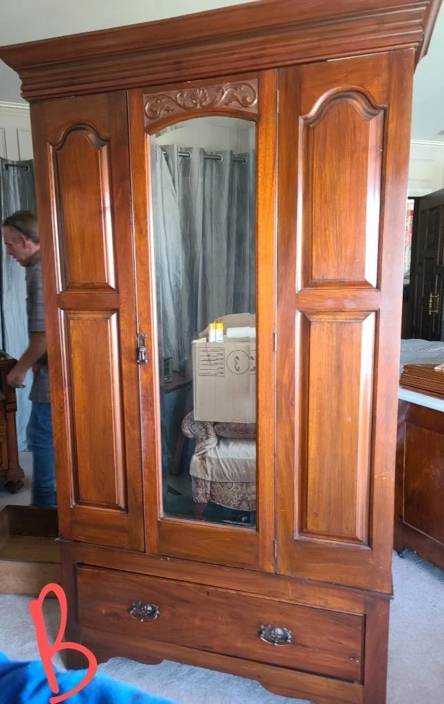 Gorgeous Antique Solid Wood Victorian Armoire Crown Molding