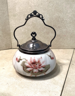 Antique Hand Painted Belle Ware CF Monroe Covered Biscuit Jar Signed