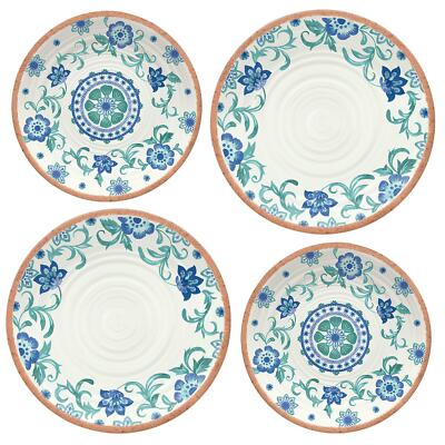 Epicurean Türkis Blumen Melamin/Kunststoff 4 Stück Speiseteller & Beistellteller-Set für 2