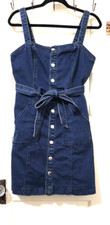 FLASH SALE! Allegra K sz MEDIUM SNAP Front Denim Jean Dress Blue Adjustable Belt