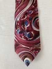 Wembley Men's Necktie Tie Imported Silk Red Blue Gray Abstract Swirl Made in USA
