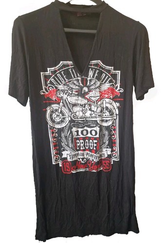 MISSI LONDON ride Till We Die Dress Biker V Neck With Cutout & Collar Black Goth - 第 1/3 張圖片