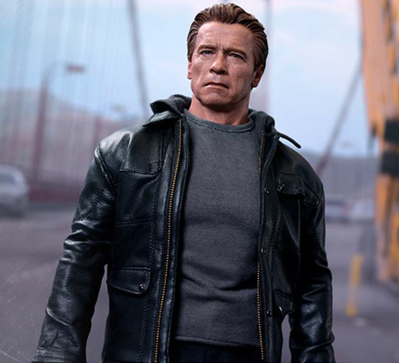 Terminator Genisys Arnold Schwarzenegger Echt Schwarz Lederjacke