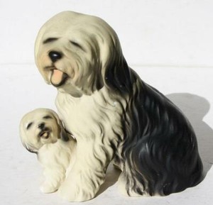 Sheep Dog Figurine Big Dog Puppy Ceramic Porcelain Hand Painted Made Japan VTG -