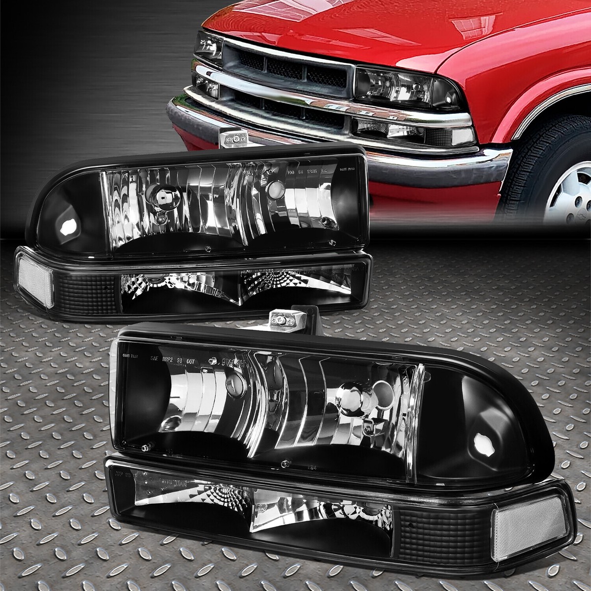 FOR 98-04 CHEVY S10 PICKUP BLAZER BLACK/CLEAR CORNER HEADLIGHT 