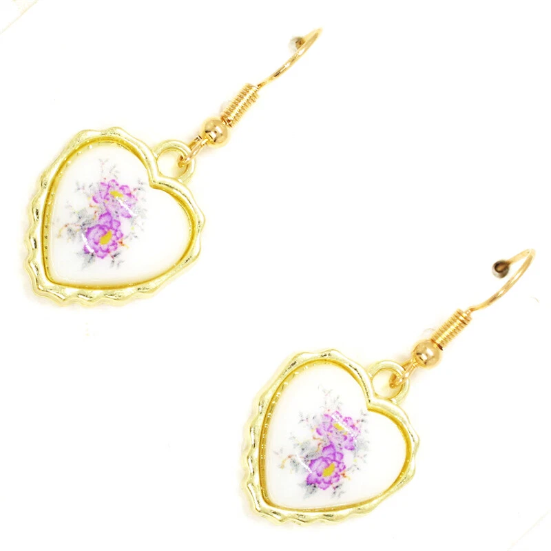 Moda Joyería Resina Púrpura Esmalte Flor en Forma de Corazón Mujeres Pendientes de Pie Foto 3 de 4