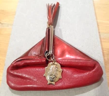 Firenze Fiocchi Italian Leather Triangle Coin Change Purse Red Wallet ~ Vintage!
