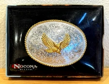 New Nocona Belt Co. Silver Oval Gold Eagle Belt Buckle Original Open Box