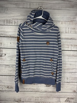 Naketano Blue Stripes Pullover Fleece Hoodie Women's Size Large Native Casual