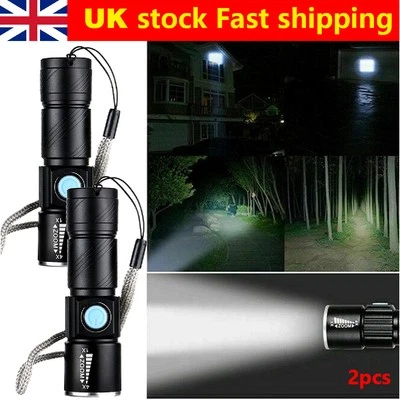 1/2PCS Rechargeable USB Small Cree LED Hand Torch Flashlight Beam Focusing Zoom