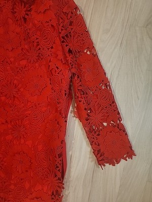 Tuckernuck Red Guipure Lace Dress Tie Neck Long Sleeve Size Small Euc | eBay