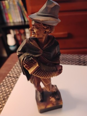 Hand Carved Wood Concertina Squeeze Box Player Anri West Germany Figure 