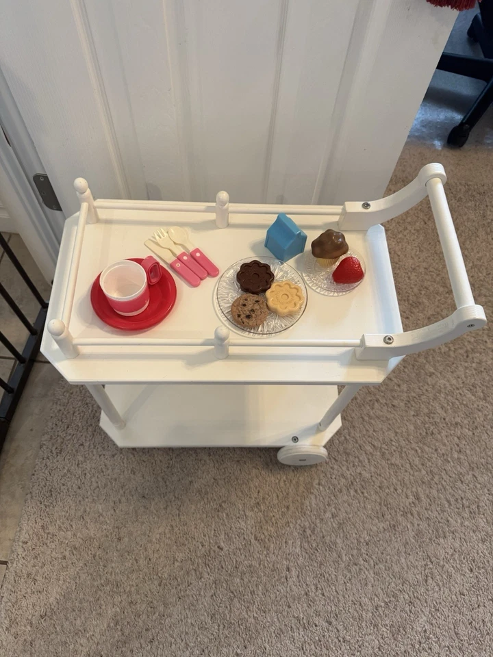 Girls pottery barn white solid wood tea Cart - Image 2 of 3