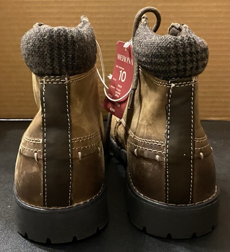 Merona Boots Mens 10 Casual Moc Toe Ankle Bootie Brown Faux Leather Lace Up NEW - Picture 4 of 10