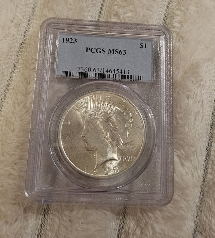 1923 "P" Peace SILVER Dollar $1 PCGS MS63 Uncirculated BU Unc ECC&C, Inc.