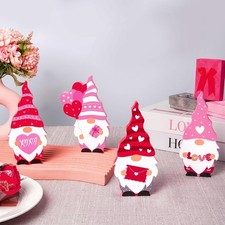 Valentines Day D cor, Valentines Wooden Gnome Decorations Sign, Red and Pink Va