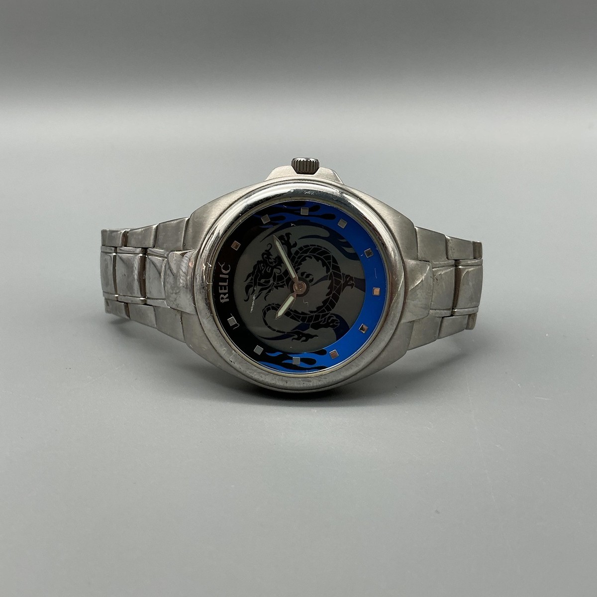 Vtg Relic by Fossil Big Tic Mens Watch Blue Year of the Dragon New 