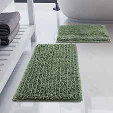 Luxury Chenille Sage Green Bathroom Rugs Sets 2 Piece, Thickened Hot Melt Rub...
