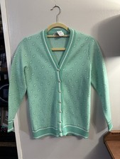 Vintage 60 s Dalton Cardigan Sweater Size M Green White Squares V Neck