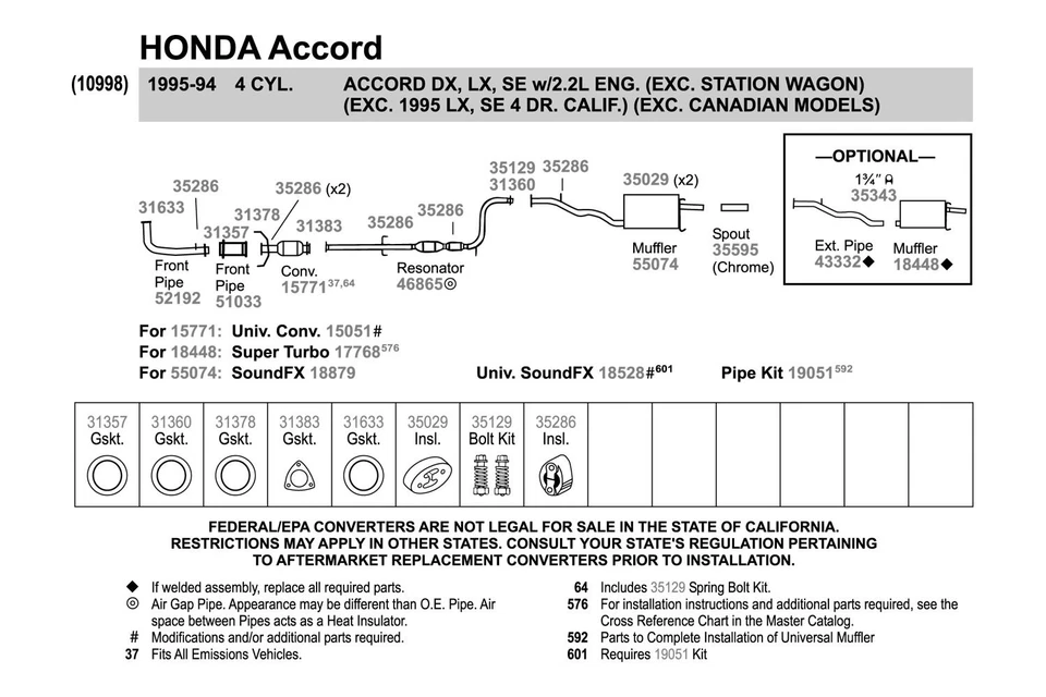 For Honda Accord 1994-1997 Walker 51033 Aluminized Steel Exhaust Front Pipe Foto 3 de 3