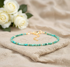 Turquoise Dainty Bracelet 2mm Healing Crystal Gemstone Faceted Beads Minimalist