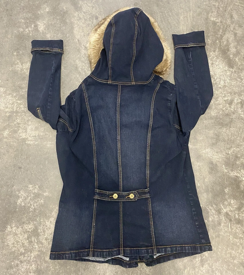 Chaqueta de mezclilla azul con capucha forrada de piel sintética vintage Y2K Baby Phat para dama talla grande Foto 4 de 4