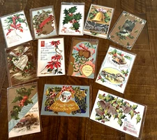 Antique Lot of 12 Vintage CHRISTMAS Postcards~Early 1900's~in sleeves-k935