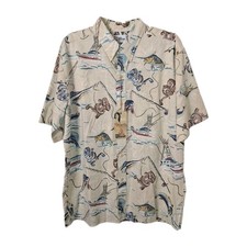 NOS Reyn Spooner Shirt Men's XL Spooner Kloth All Over Fishing Print Korea Y2K