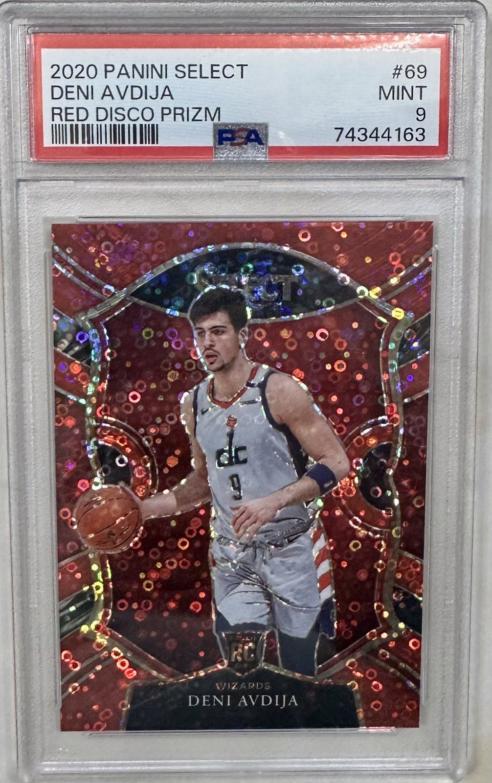 Deni Avdija 2020 Panini Select H2 Red Disco Concourse Rookie Card /49 #69 PSA 9