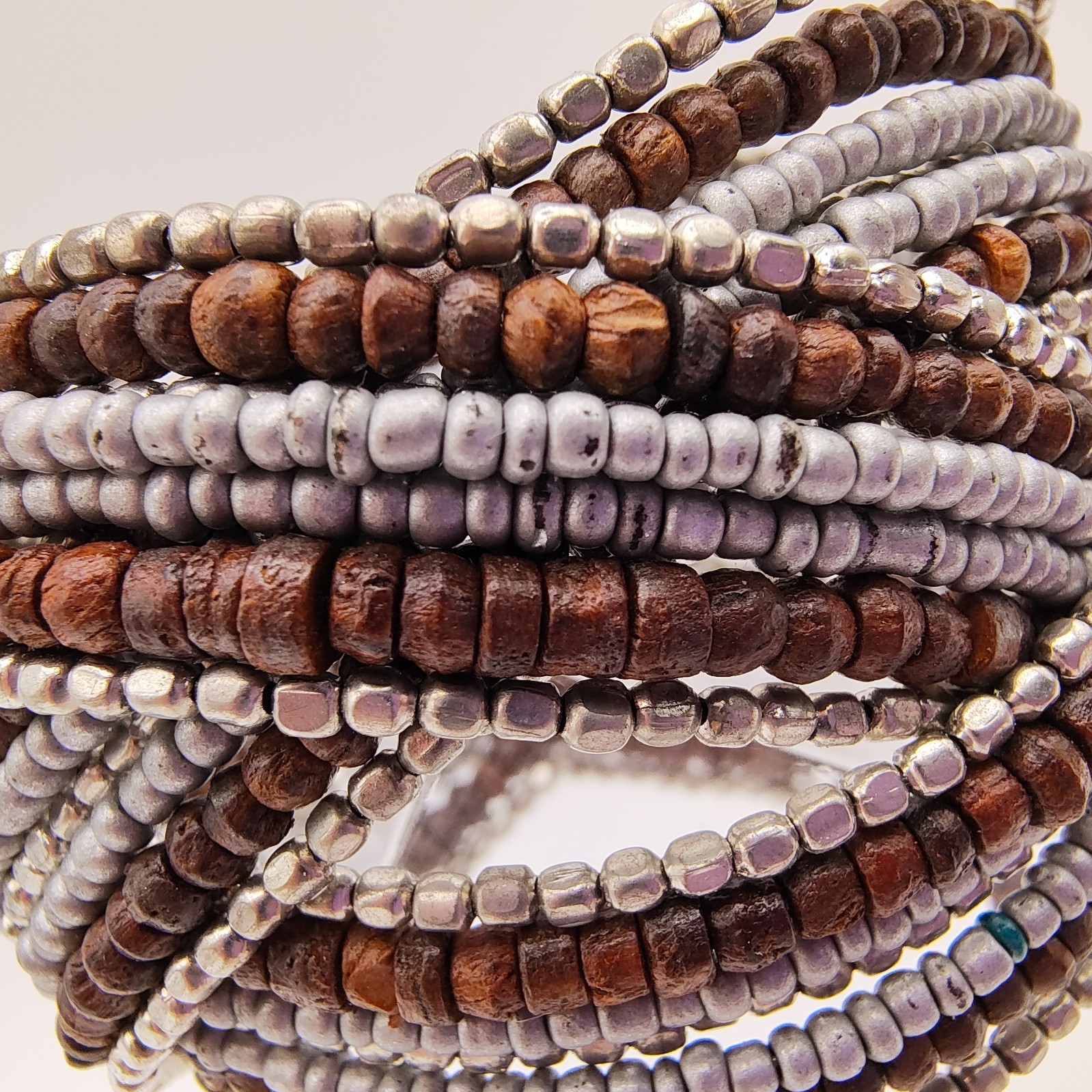 Boho Chic Memory Wire Cuff Bracelet Silver Tone G… - image 3