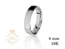 18K White Gold 6mm Milgrain Edge Wedding Band Ring - Comfort Fit Matte Brushed