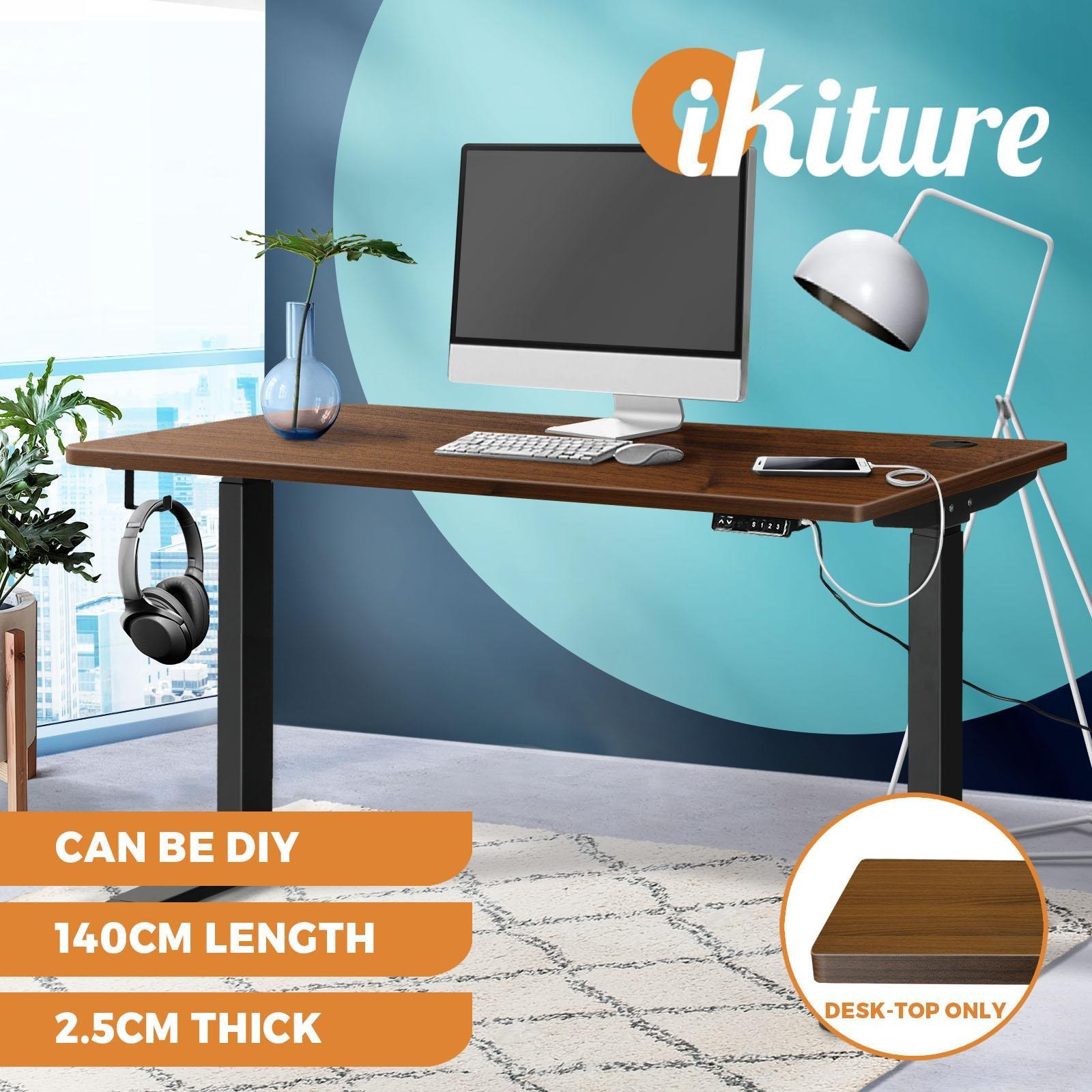 Oikiture Standing Desk Top Adjustable Electric Desk Board Computer Table Walnut — image 12