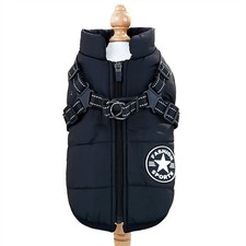 Dog Coat Waterproof With Harness Jacket Raincoat Winter Zip Coats Pet Hole Warm