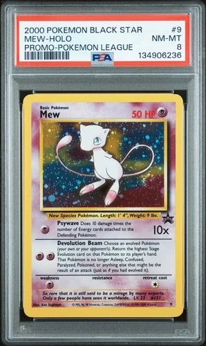 PSA 8 Mew #9 Black Star Promo Holo - *PERFECT FULL SWIRL* - WotC Vintage