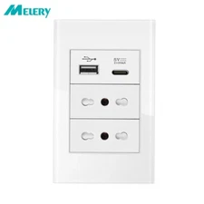 Melery Switch USB Wall Socket Chile Plug RectangleOutlet Italy EU Power Tempered