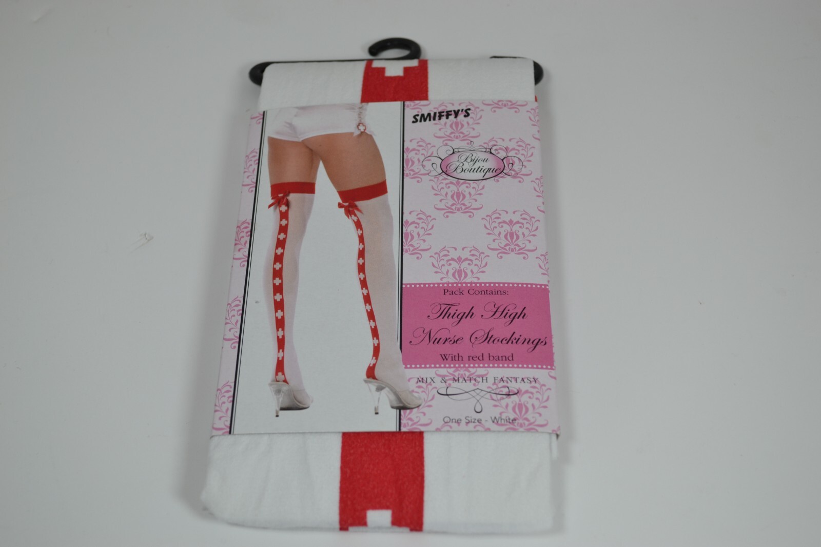 White Opaque Nurse Back Seam Stockings Thigh High Red Bow Smiffy's